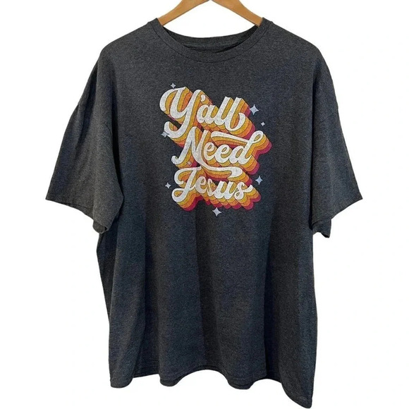 DOM Tops - DOM Womens T Shirt Plus Size 2XL Yall Need Jesus Graphic Text Saying Pullover